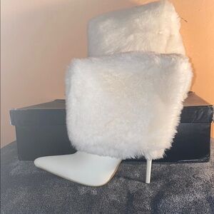 Women's White Fur Ankle Boots